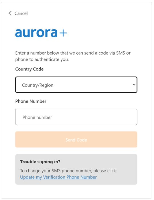 aurora+ MFA sms