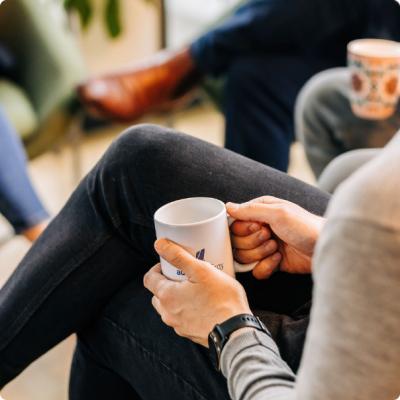 Staff drinking a coffee
